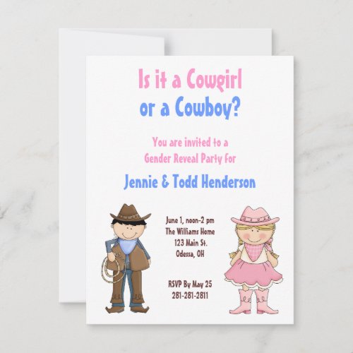 Cowgirl and Cowboy Gender Reveal Party Invitation
