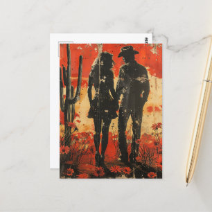 Cowgirl and Cowboy in a Desert Postcard