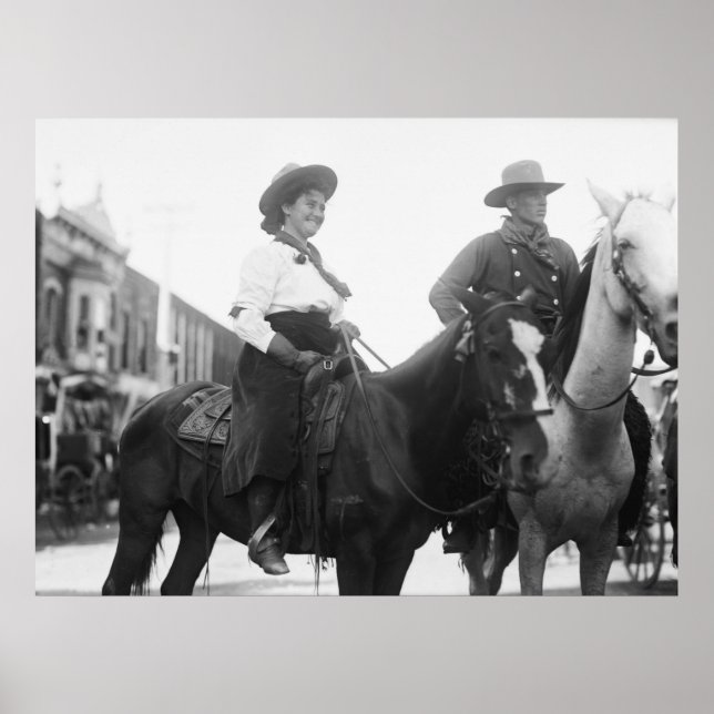 Cowgirl and Cowboy on Horseback: 1908 Poster (Front)