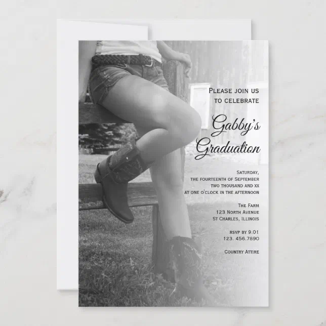 Cowgirl and Fence Barn Party Graduation Invitation Zazzle