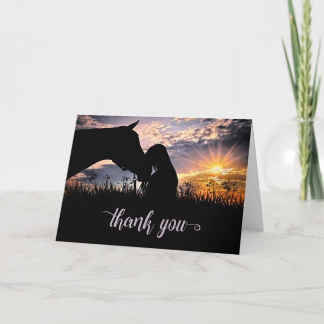 Cowgirl and Horse at Sunset Blank Thank You Card (Front)