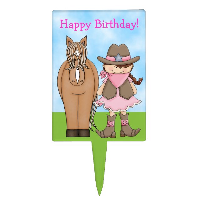 Cowgirl and Horse Birthday Cake Pick (Front)