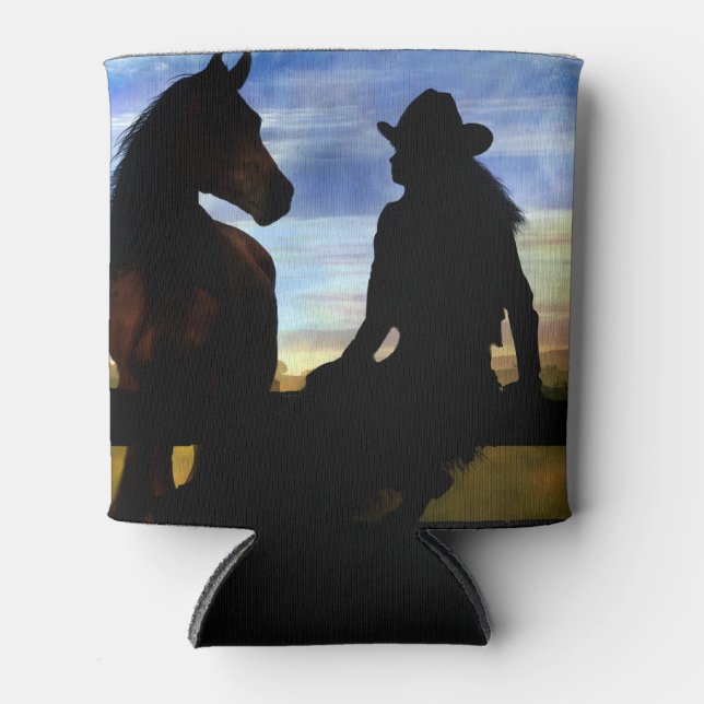 Cowgirl and Horse Country Western Can Cooler (Front)