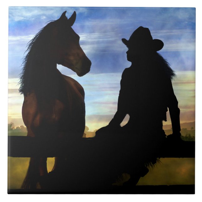 Cowgirl and Horse Country Western Ceramic Tile (Front)