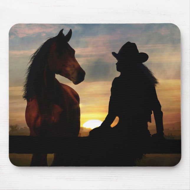 Cowgirl and Horse in the Sunset Mouse Pad (Front)