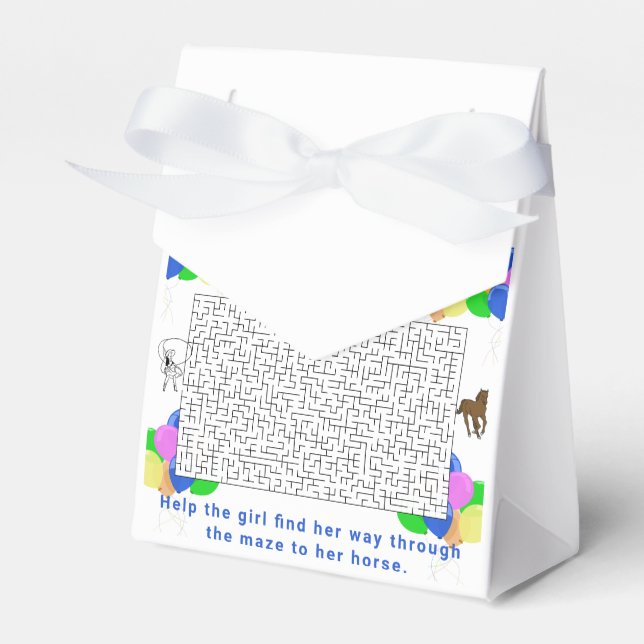 Cowgirl and Horse Maze with Balloons Thank You Favor Boxes (Front Side)