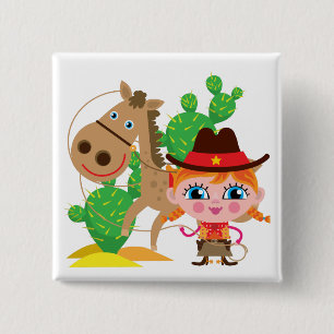 Cowgirl and Horse Pinback Button