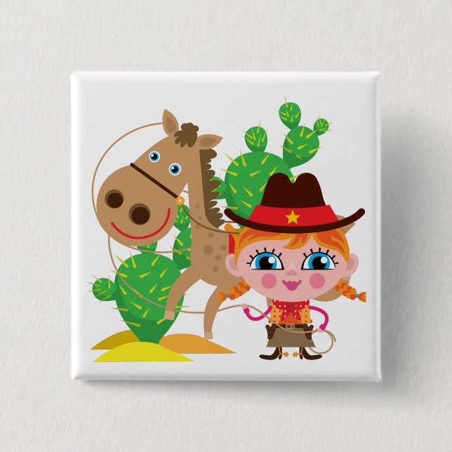 Cowgirl and Horse Pinback Button (Front)