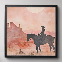 Cowgirl and Horse Silhouette Southwestern Desert 