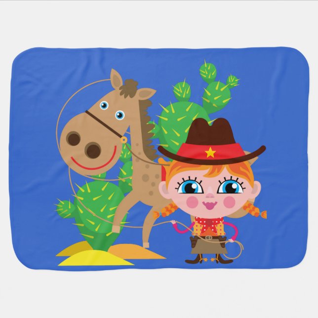 Cowgirl and Horse Swaddle Blanket (Horizontal)