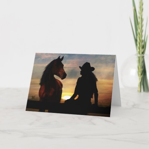 Cowgirl and Horse Sympathy Loss of Horse Card