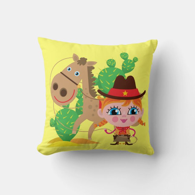 Cowgirl and Horse Throw Pillow (Front)
