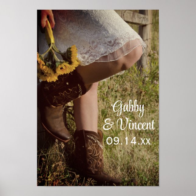 Cowgirl and Sunflowers Country Ranch Wedding Poster (Front)