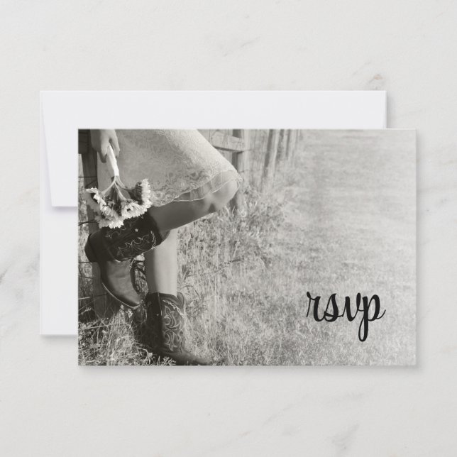 Cowgirl and Sunflowers Country Wedding RSVP Card (Front)