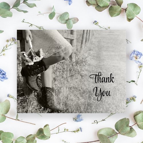 Cowgirl and Sunflowers Country Wedding Thank You Postcard