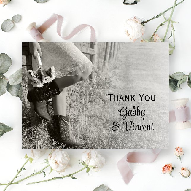 Cowgirl and Sunflowers Country Western Thank You Note Card (Creator Uploaded)