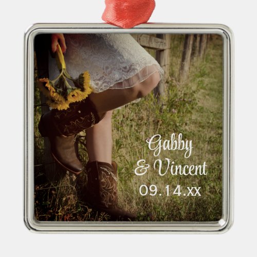 Cowgirl and Sunflowers Country Western Wedding Metal Ornament