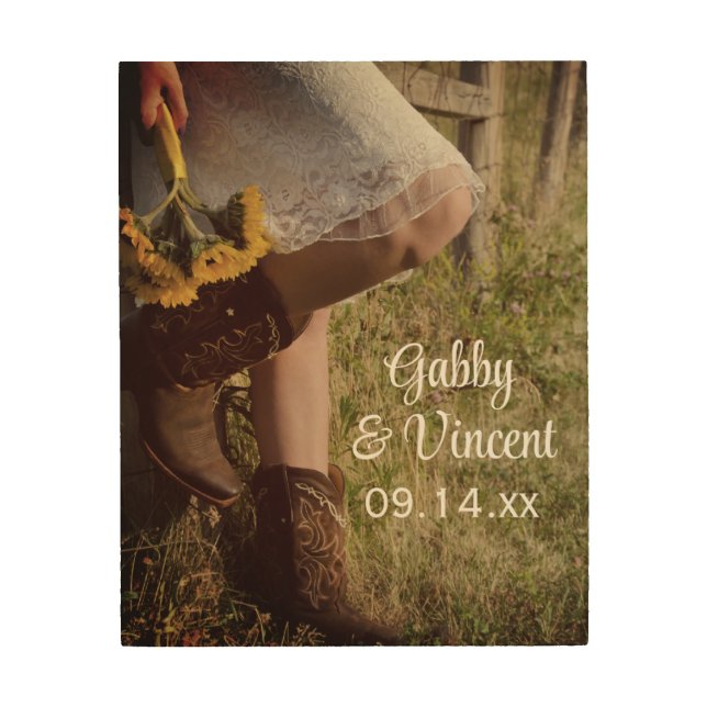Cowgirl and Sunflowers Country Western Wedding Wood Wall Decor (Front)