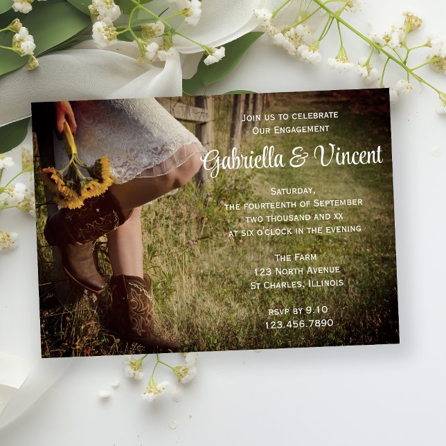 Cowgirl and Sunflowers Western Engagement Party Invitation (Creator Uploaded)