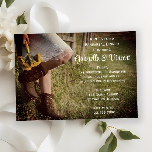 Cowgirl and Sunflowers Western Rehearsal Dinner Invitation