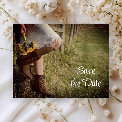 Cowgirl and Sunflowers Western Save the Date Announcement Postcard