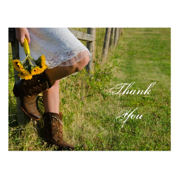 Cowgirl And Sunflowers Western Wedding Thank You Postcard