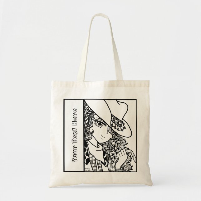 Cowgirl Anime Zendoodle Coloring Tote bag (Front)