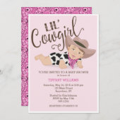 Cowgirl Baby Girl Shower Invitation Brunette Brown (Front/Back)