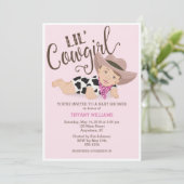 Cowgirl Baby Girl Shower Invitation Brunette Brown (Standing Front)
