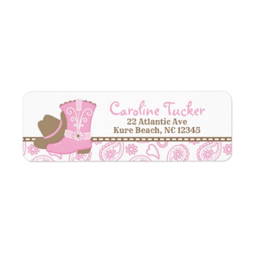 Cowgirl Baby Shower Address Label pink and brown