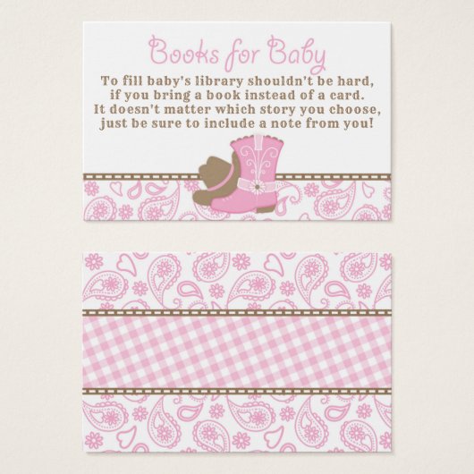 Cowgirl Baby Shower Bring a Book Request Card (Front & Back)