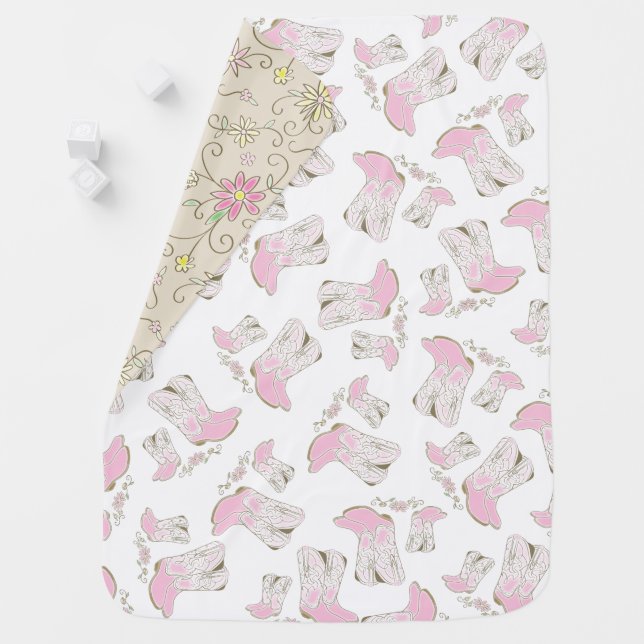 Cowgirl Baby Shower Country Western Pink Girl Baby Blanket (In Situ)