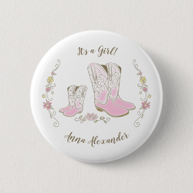 Cowgirl Baby Shower Country Western Pink Girl Button (Front)