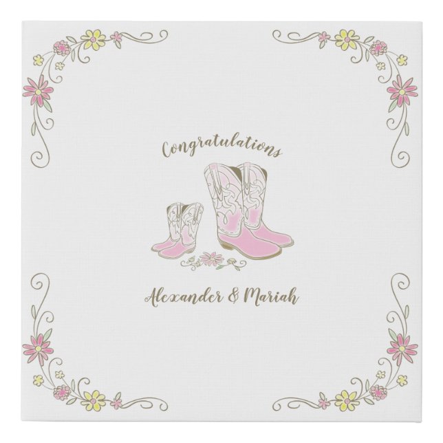 Cowgirl Baby Shower Country Western Pink Girl Faux Canvas Print (Front)
