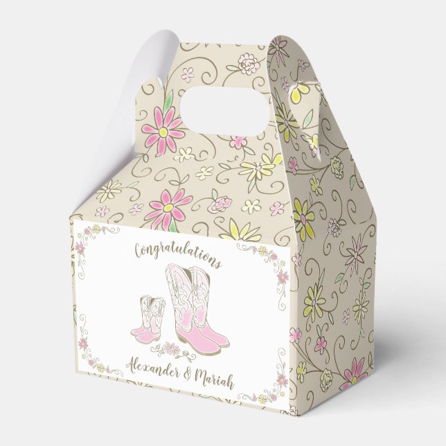 Cowgirl Baby Shower Country Western Pink Girl Favor Boxes (Front Side)