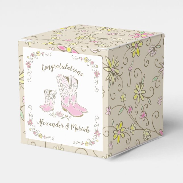 Cowgirl Baby Shower Country Western Pink Girl Favor Boxes (Front Side)