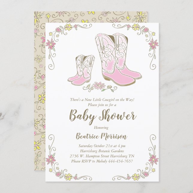 Cowgirl Baby Shower Country Western Pink Girl Invitation (Front/Back)