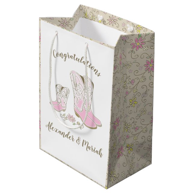 Cowgirl Baby Shower Country Western Pink Girl Medium Gift Bag (Back Angled)