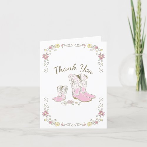 Cowgirl Baby Shower Country Western Pink Girl Thank You Card
