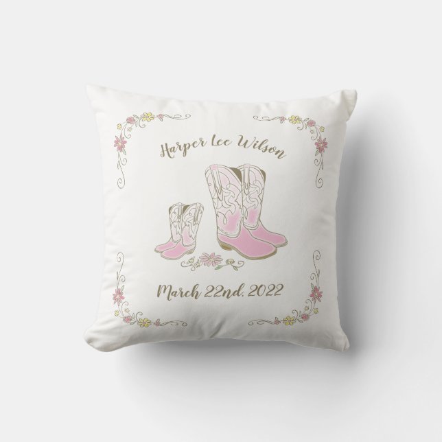 Cowgirl Baby Shower Country Western Pink Girl Throw Pillow (Front)
