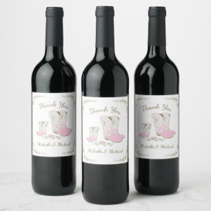 Cowgirl Baby Shower Country Western Pink Girl Wine Label