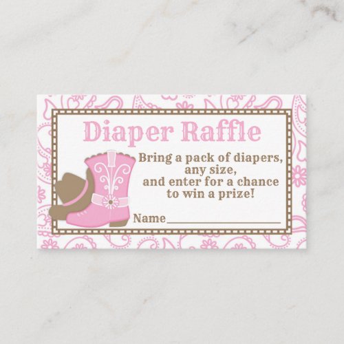 Cowgirl Baby Shower Diaper Raffle Ticket pink Enclosure Card