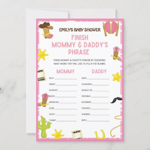 Cowgirl Baby Shower Game _ Editable Name 5x7 size Invitation