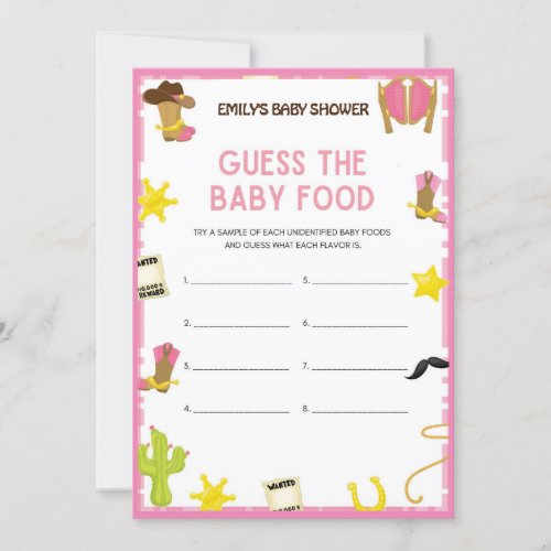 Cowgirl Baby Shower Game _ Editable Name 5x7 size Invitation