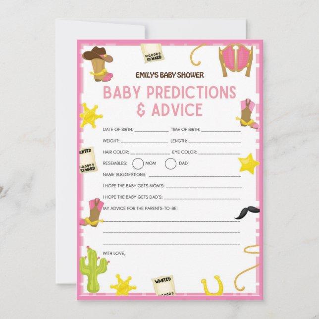 Cowgirl Baby Shower Game - Editable Name, 5x7 size Invitation (Front)