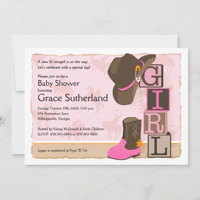 Cowgirl Baby Shower Inviation Invitation (Front)