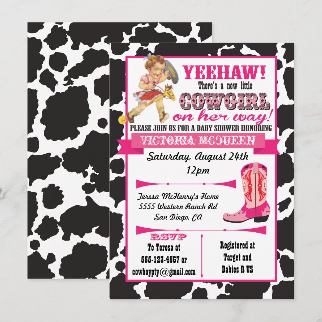 Cowgirl Baby Shower Invitation (Front/Back)