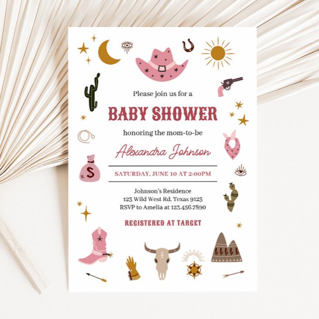 Cowgirl Baby Shower  Invitation (Pink Wild West Baby Shower Invitation)
