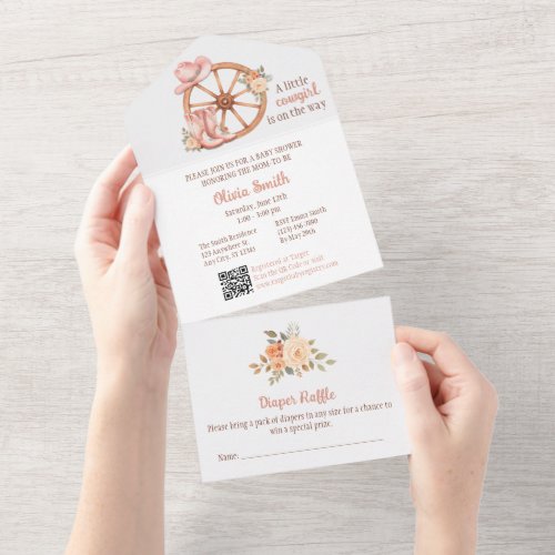 Cowgirl Baby Shower Invitation All in One QR Code