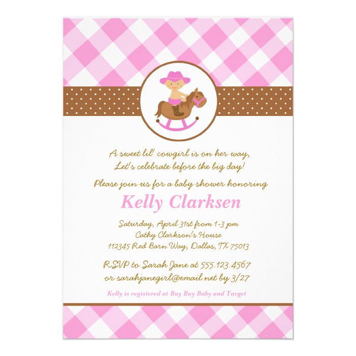 Cowgirl Baby Shower Invitation Pink Girl Western